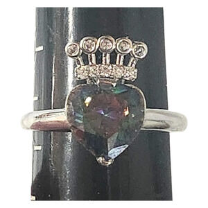 Sterling Silver Rainbow Topaz Heart Crown Ring Size 10.5